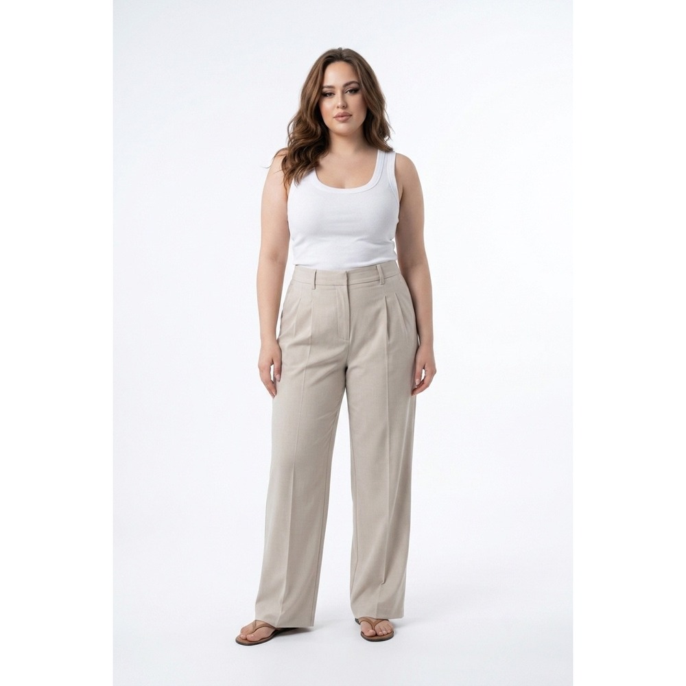 Aritzia Pleated Wide-Leg Trousers in Light Beige